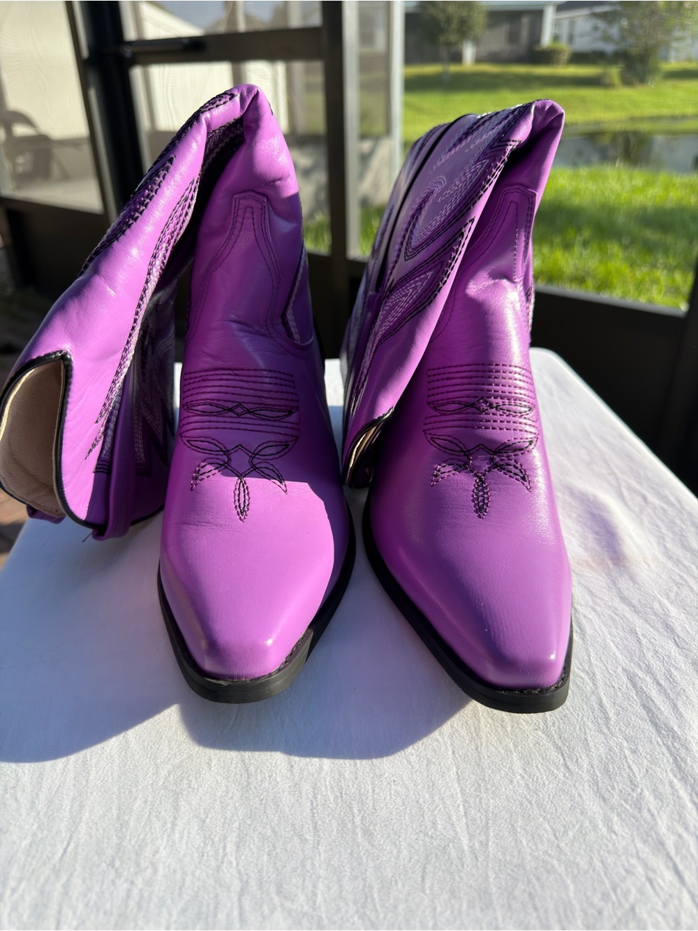 Purple Western Cowboy Boots Embroidered Pointed Toe EU 43 - Picture 6 of 12